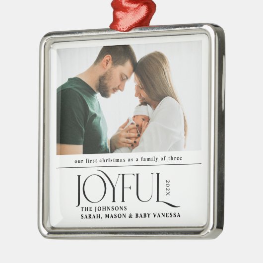 Babys First Christmas Joyful Birth Announcement Metalen Ornament (Links)