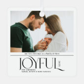 Babys First Christmas Joyful Birth Announcement Metalen Ornament (Voorkant)