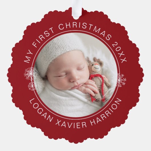Baby's First Christmas Keepsake Photo Ornament Kaart (Achterkant)