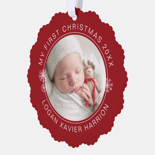 Baby's First Christmas Keepsake Photo Ornament Kaart (Links)