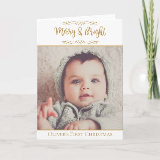Baby's First Christmas Merry & Bright BABY'S PHOTO Kaart (Voorkant)