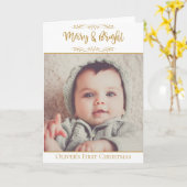 Baby's First Christmas Merry & Bright BABY'S PHOTO Kaart (Gele Bloem)