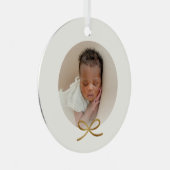 Baby's First Christmas Minimal Gold Bow Photo Metalen Ornament (Voorkant Rechts)