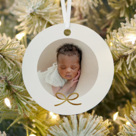 Baby's First Christmas Minimal Gold Bow Photo Metalen Ornament