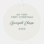 Baby's First Christmas Minimal Green Bow Photo  Metalen Ornament (Achterkant)
