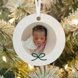 Baby's First Christmas Minimal Green Bow Photo  Metalen Ornament