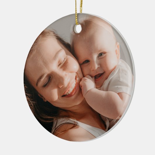 Baby's First Christmas Minimal Red Bow Photo Keramisch Ornament (Links)