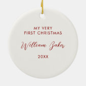 Baby's First Christmas Minimal Red Bow Photo  Keramisch Ornament (Achterkant)