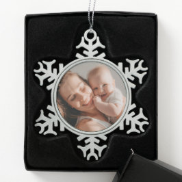 Baby's First Christmas Minimal Red Photo  Tin Sneeuwvlok Ornament