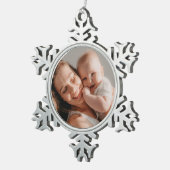 Baby's First Christmas Minimal Red Photo  Tin Sneeuwvlok Ornament (Rechts)