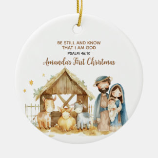 Baby's First Christmas Nativity Animal Bible Verse Keramisch Ornament