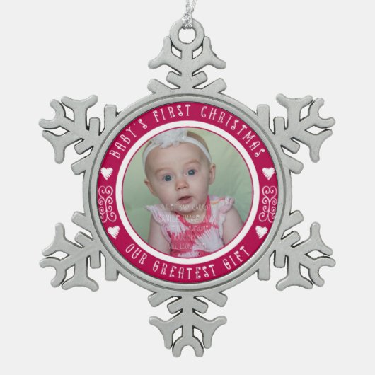 Baby's First Christmas - Ons grootste geschenk ROO Tin Sneeuwvlok Ornament (Voorkant)