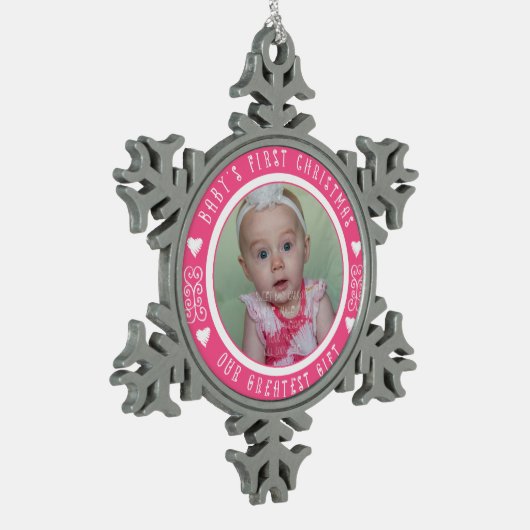 Baby's First Christmas - Ons grootste geschenk ROZ Tin Sneeuwvlok Ornament (Links)