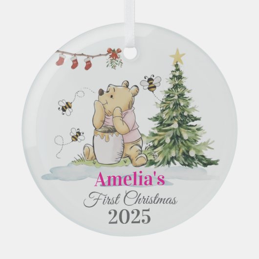 Baby's First Christmas Ornament | Bear & Bees Cust (Voorkant)