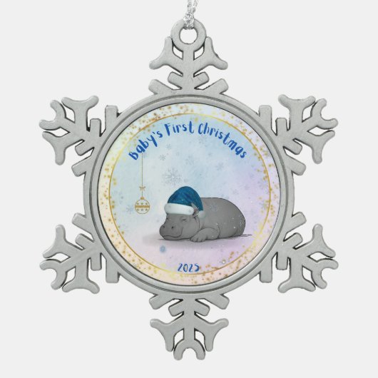Baby's First Christmas - Pewter Hippo Ornament (Voorkant)