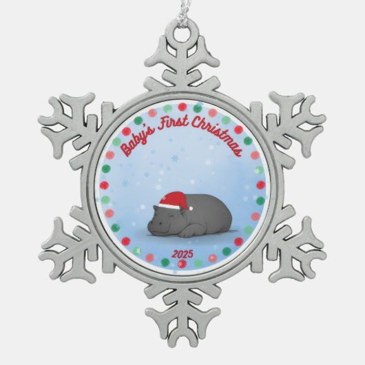 Baby's First Christmas - Pewter Hippo Ornament (Voorkant)