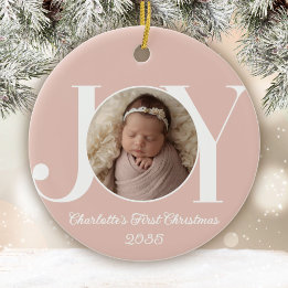 Baby's First Christmas Photo Blush Pink Keramisch Ornament