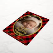 Baby's First Christmas Photo Buffalo Plaid  Folie Feestdagenkaart (Gedraaid)