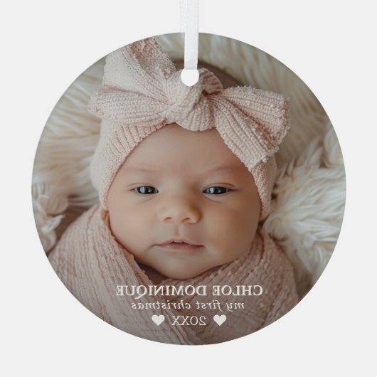Baby's First Christmas Photo Glas Ornament (Achterkant)