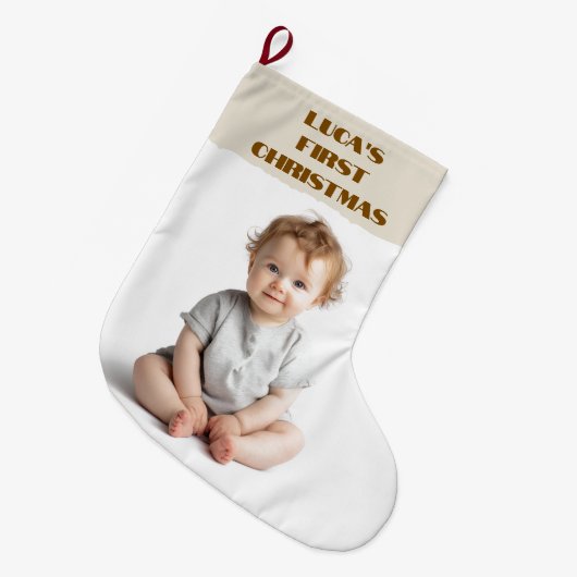 Baby's First Christmas  Photo & Name Stocking Grote Kerstsok (Voorkant (Hangend))