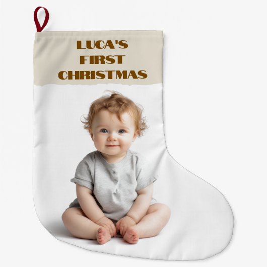 Baby's First Christmas  Photo & Name Stocking Grote Kerstsok (Voorkant)