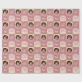 Baby's First Christmas Pink Deer Photo Cadeaupapier (Vlak)