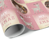 Baby's First Christmas Pink Deer Photo Cadeaupapier (Rol Hoek)