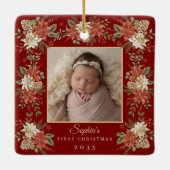 Baby's First Christmas Poinsettia Photo Keramisch Ornament (Achterkant)
