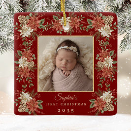 Baby's First Christmas Poinsettia Photo Keramisch Ornament
