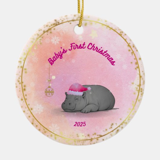 Baby's First Christmas - Porcelain Hippo Ornament (Voorkant)