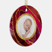 Baby's First Christmas | Red and Gold Geode Photo Keramisch Ornament (Rechts)