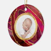 Baby's First Christmas | Red and Gold Geode Photo Keramisch Ornament (Links)