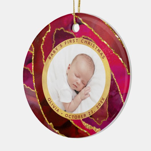 Baby's First Christmas | Red and Gold Geode Photo Keramisch Ornament (Links)