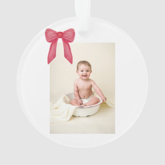 Baby's First Christmas Red Bow Photo Ornament (achterkant)