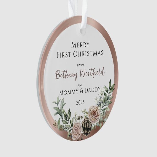 Baby's First Christmas Rose Gold Photo Keepsake Ornament (voorkant)