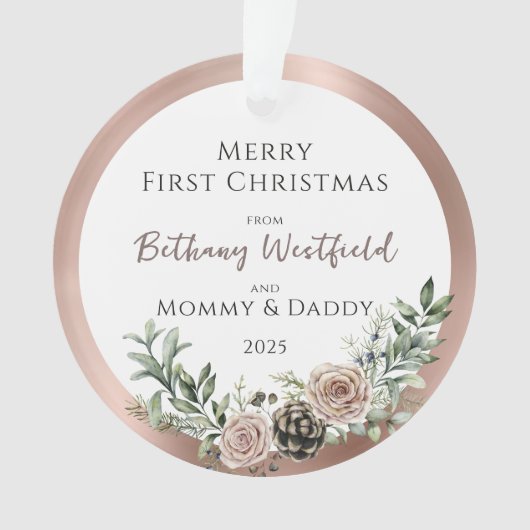 Baby's First Christmas Rose Gold Photo Keepsake Ornament (voorkant)