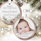 Baby's First Christmas Rose Gold Photo Keepsake Ornament
