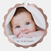 Baby's First Christmas Rose Gold Photo Keepsake Ornament Kaart (Achterkant)