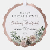 Baby's First Christmas Rose Gold Photo Keepsake Ornament Kaart (Voorkant)
