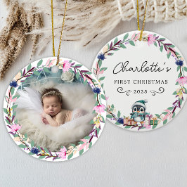 Baby's First Christmas - Rustieke Krans & Foto Keramisch Ornament