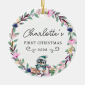 Baby's First Christmas - Rustieke Krans & Foto Keramisch Ornament (Voorkant)