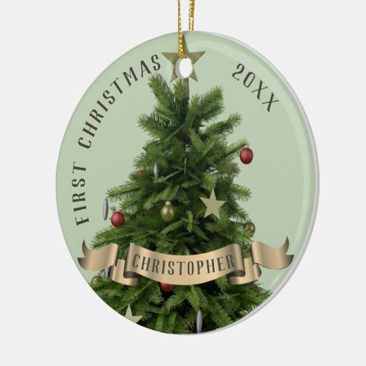 Baby's First Christmas Sage Green Ceramic Ornament (Links)
