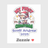 Baby's First Christmas Santa Deer Personalized Sticker (Vel)