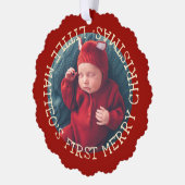 Baby's First Christmas Schattige  Uw foto toevoege Ornament Kaart (Links)