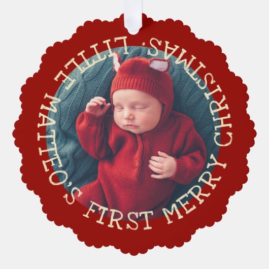 Baby's First Christmas Schattige  Uw foto toevoege Ornament Kaart (Voorkant)