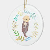 Baby's First Christmas Sea Otter Mom Baby Custom Keramisch Ornament (Links)