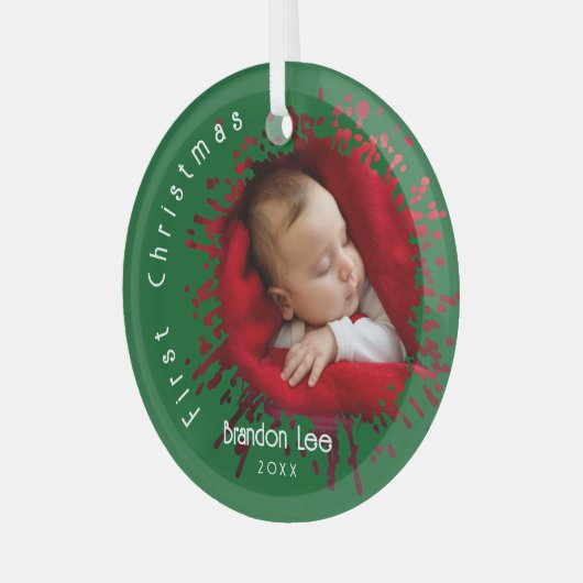 Baby's First Christmas Splatter Pattern  Glas Ornament (Voorkant links)