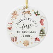 Baby's First Christmas Watercolor Wreath Keramisch Ornament (Voorkant)