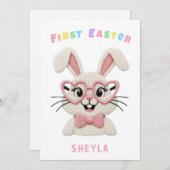 Baby's First Easter Bunny Heart Glasses Feestdagenkaart (Voorkant / Achterkant)