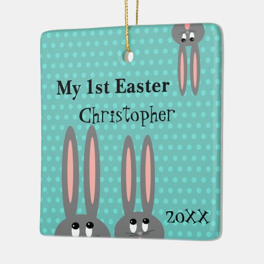 Babys First Easter Bunny Specialized Blauwgroen Bl Keramisch Ornament (Links)